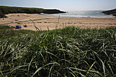 Strand an der Südwestküste der Insel Angesey, Porth Trecastell, Nord Wales, Großbritannien, Europa