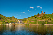 View at Beilstein with castleruin Metternich, Moselle, Rhineland-Palatine, Germany