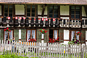 Hotel Waldhaus with cowbells hung up outside, Bernese Oberland, Canton of Bern, Switzerland