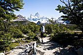 Man hiking at Fitz Roy massif, El Chalten, Patagonia, Argentina