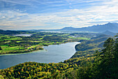 Lake Weissensee, lake Hopfensee, lake Forggensee and lake Bannwaldsee, Four lakes view, Vierseenblick, Falkenstein, Allgaeu range, Allgaeu, Swabia, Bavaria, Germany