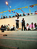 Pilgrims waiting for sunrise at Adams Peak in the cold, Sri Pada pilgrimage site, Ratnapura, Sri Lanka