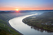 Sonnenuntergang am Rhein bei Boppard, Rhein, Rheinland-Pfalz, Deutschland
