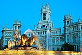 La Cibeles Fountain, Plaza de Cibeles, and The City Hall building, Madrid, Spain.