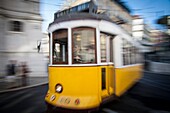 Tram in Chiado district, Lisbon, Portugal, Europe