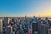 View of Empire State building towards Lower Manhattan from the top of the Rockefeller Center, New York City, United States of America