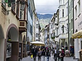City of Meran Merano with cthe old town with pedestrians Europe, Central Europe, Italy, South Tyrol, April