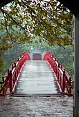 The red bridge at the Hoan Kiem Lake in Vietnam
