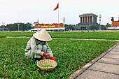 Gardeners weeding the grounds of the Ho Chi Minh Mausoleum