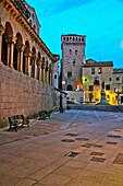 Plaza de San Martin, San Martin Church, at Lozoya Tower Segovia, Castile La Mancha, Spain