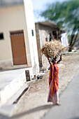 Woman in Traditional Woman Walking with Basket on Head, India