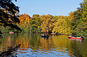 Lake in Tiergarten in autumn with rowing boats, Berlin Center Berlin, Germany
