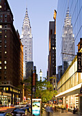 A view down 42nd Street with view of the Chrysler Building, Midtown Manhattan, New York City, New York, North America, USA