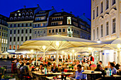 Neumarkt, restaurant at night, Dresden, Saxony, Germany