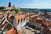 Blick über die Altstadt auf Albrechtsburg und Dom, Meißen, Sachsen, Deutschland, Europa