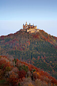 View to Hohenzollern castle, near Hechingen, Swabian Alb, Baden-Wuerttemberg, Germany