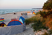 Tents on the beach, beach near Bakenberg, Baltic Sea, Wittow Peninsula, Island of Ruegen, Mecklenburg West-Pomerania, Germany