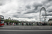 Street Scene Looking Toward London Eye Ferris Wheel, London, England