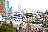 An elevated view of Harajuku District of Tokyo. Downtown.