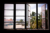 View through a window towards the caribbean sea, Caribbean