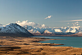 View from Mt. John, Tekapo, rock particles brought down by glacial melt waters, Canterbury, South Island, New Zealand