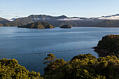 Marlborough Sounds bei Picton, Aussicht über Marlborough Sounds, Südinsel, Neuseeland