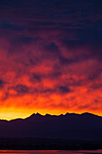 Blood red sunset, Arthur Ranges from Nelson, South Island, New Zealand