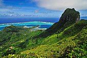 View towards the riff, Motu and Mount Otemanu from Mount Pahia, Bora Bora, Society Islands, French Polynesia, Windward Islands, South Pacific