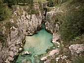 Fluss im Soca Tal bei Bovec, Julische Alpen, Primorska, Slowenien