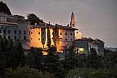 View of castle and church of Stanjel, medieval town, Notranjska, Slovenia