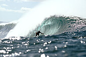 Hawaii, Oahu, North Shore, Afternoon surfing on large waves. EDITORIAL USE ONLY.