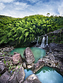 Hawaii, Maui, Bamboo Forest also called the four falls of Na'ili'ili-Haele, Shot of the First falls.
