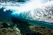 Micronesia, Yap, Underwater view of surf crashing on the reef.