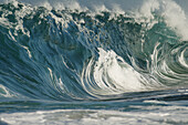 Hawaii, Oahu, North Shore, beautiful textures surface of a shorebreak wave about to crash.