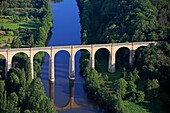 France, Creuse (23), Bridge over the river Creuse, (aerial photo)