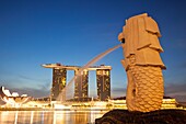 Singapore,Merlion Statue and Marina Bay Sands Hotel and Casino