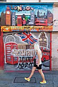 England,London,Camden,Camden High Street,Shop Window Shutter,Graffitti of Iconic London Scenes