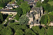 France, Corrèze (19), Arnac-Pompadour, the castle, the National Stud (aerial photo)