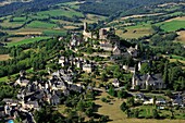 France, Corrèze (19), Turenne village, perched on a mound or tower culminates Caesar, Turenne is ranked among the most beautiful villages in France (photo aériene)