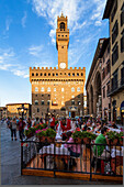 Restaurant in front of the Palazzo vecchio on Piazza della Signoria, Florence, Tuscany, Italy, Europe