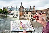 Rozenhoedkaai Quay of the rosary, Brugge, Bruges, Flanders, Belgium.