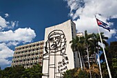 Cuba, Havana, Vedado, Plaza de la Revolucion, Interior Ministry with portrait of Che Guevara