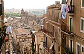 Italy, Sicily, Caltogirione, Medieval town known for it´s fine ceramics  View from the top of a long steep staircase to the upper town