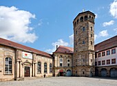 castle church, patio with castle tower, Bayreuth, Bavaria, Germany