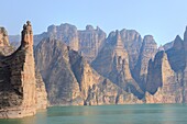China, Gansu, Linxia surroundings, The Yellow River and Liujiaxia lake near Bingling Si
