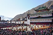 China, Gansu, Amdo, Xiahe, Monastery of Labrang Labuleng Si, Losar New Year festival, Cham Dances, Black Hat dance