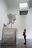 Large sculptures titled The Alienation of Objects by Toby Ziegler at Kiasma contemporary art museum in Helsinki Finland
