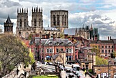 View of city from the Station Road walls, York, North Yorkshire, England, UK