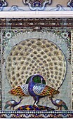 Peacock mosaic City Palace Udaipur Rajasthan India