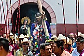 Cora Indians carry an altar with a statue of Jesus Christ during the religious ritual celebration of Semana Santa Holy Week in Jesús María, Nayarit, Mexico, 22 April 2011  The annual week-long Easter festivity called “La Judea”, performed in the rugged mo